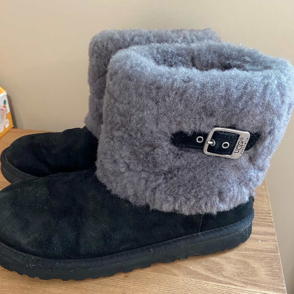 UGG Black Suede Boots with Gray Shearling
